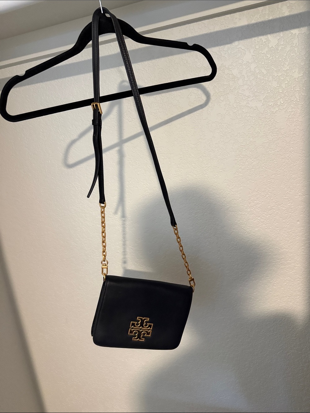 Tory Burch Black Leather Crossbody with Gold Logo